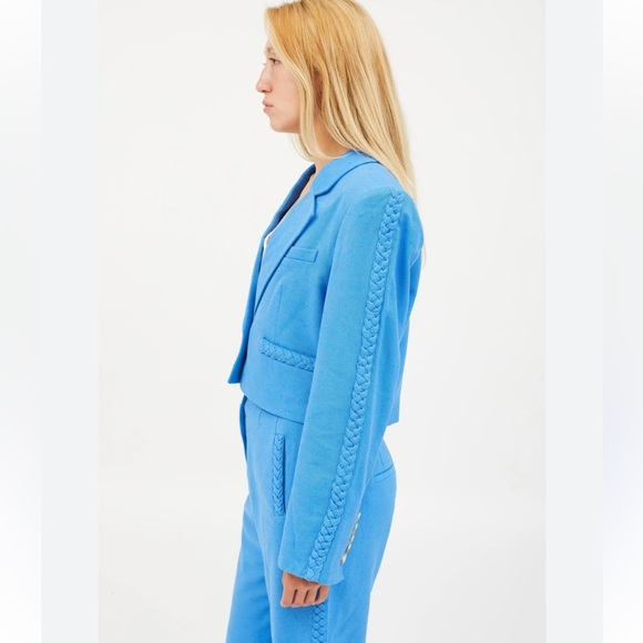 SET Veronica Beard Behren Suit Jacket Blue 4 Crop Wide Leg Dova Trouser - Picture 7 of 16